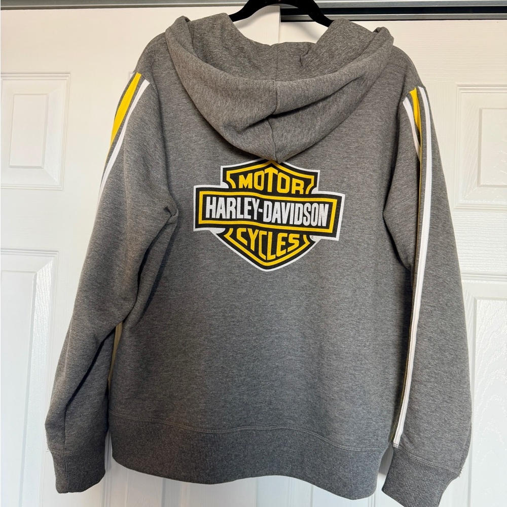 Harley-Davidson Gray Zip-Up Hoodie with Yellow & White Accents